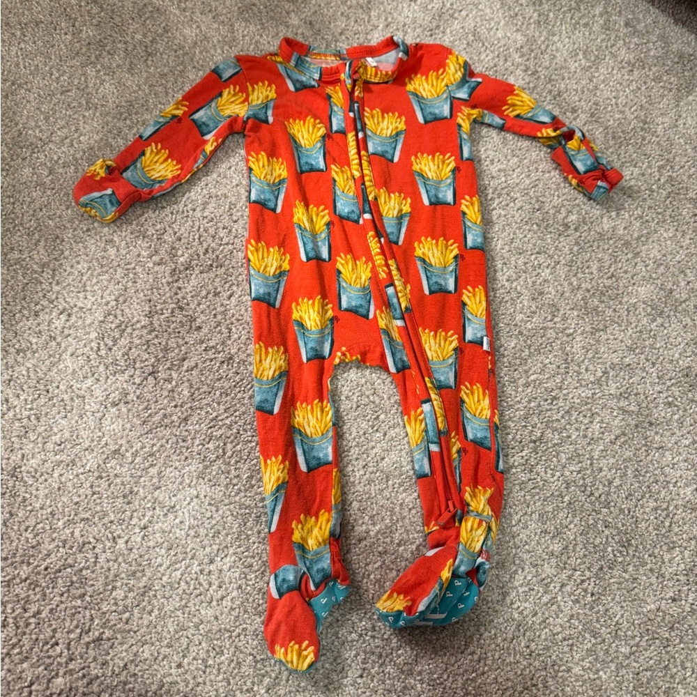 Posh Peanut Red Footed One-Piece with French Fry Print
